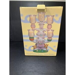 Hand Painted Easter Bunny Glass Votive Holder, 5 Stacked‎ Candle Holder, Easter